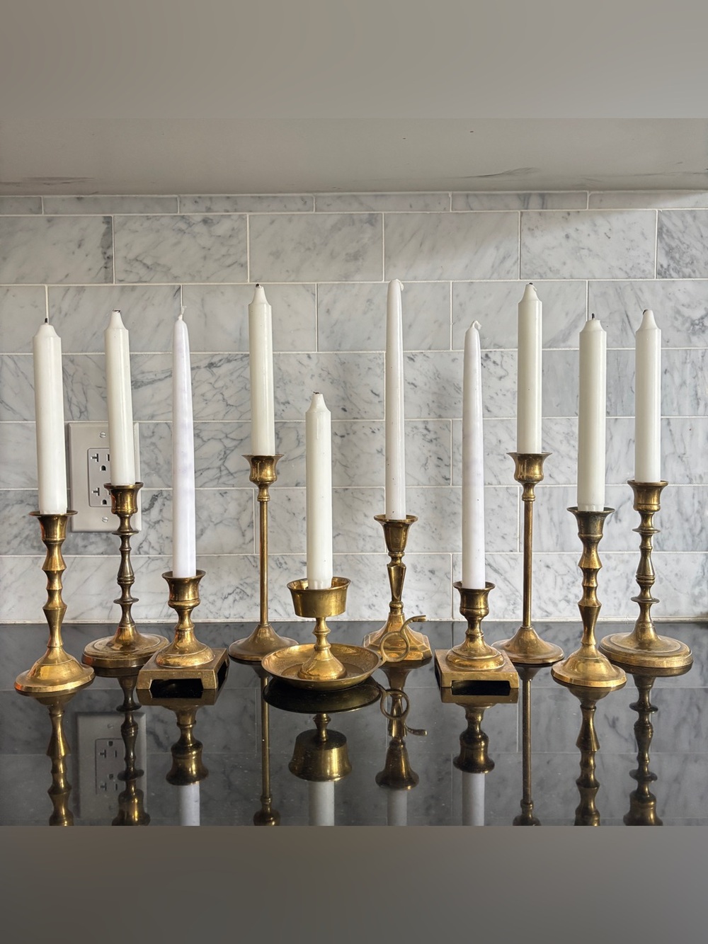 Assorted Lot of 10 Vintage Brass Candlestick Holders